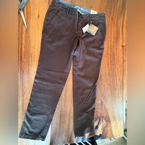 Eddie Bauer Women's Dark Brown Boyfriend Pants Mid-Rise Relaxed Through Hip Fit